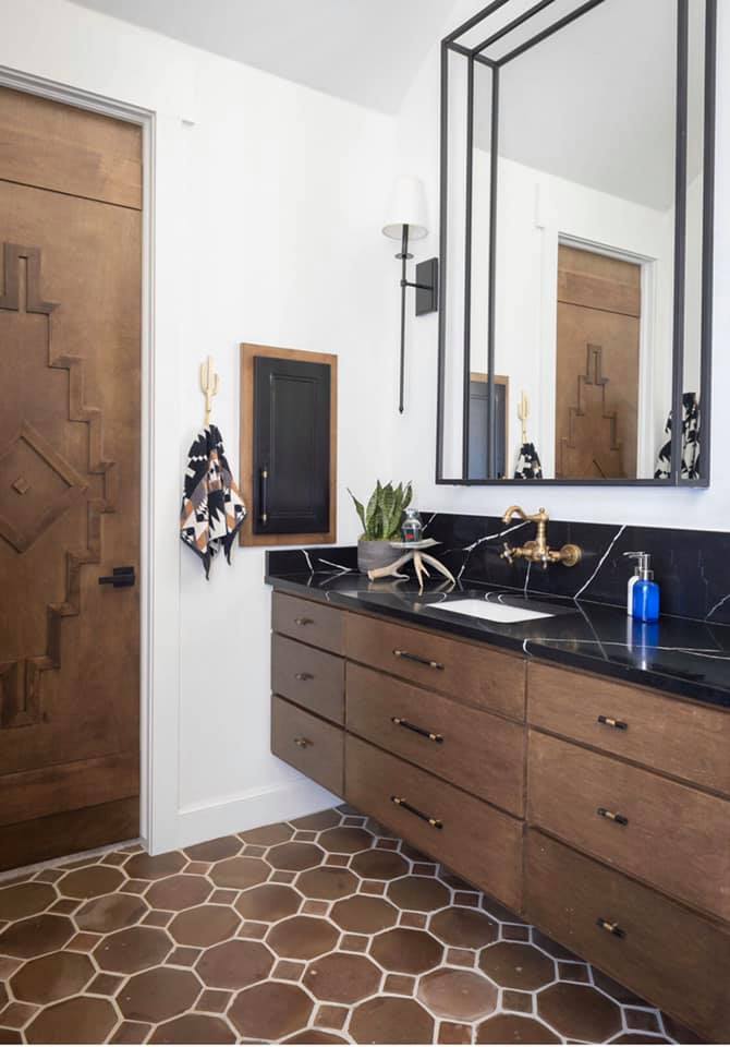 Bathroom sink and vanity mirror