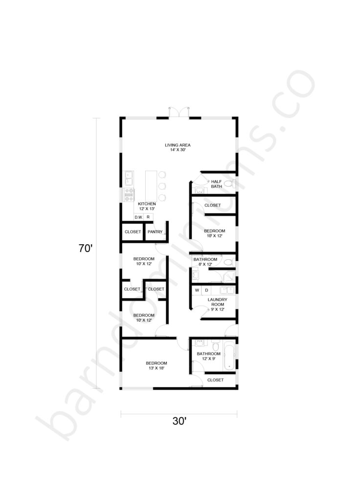 4 bedroom barndominium floor plan