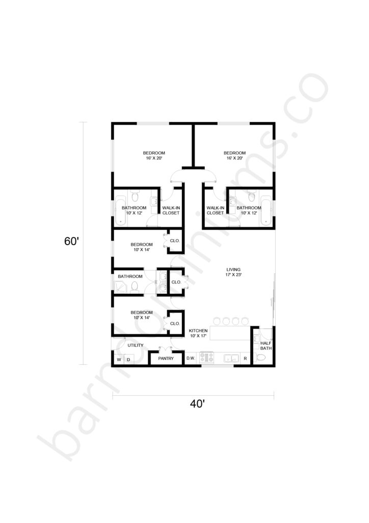 4 bedroom barndominium floor plan