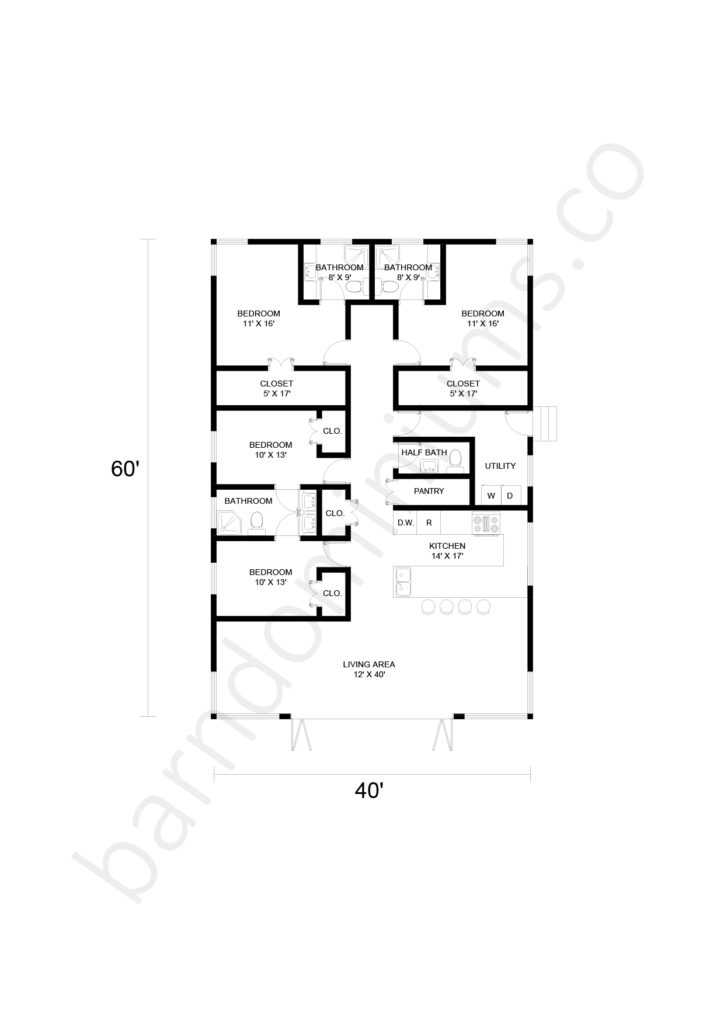 4 bedroom barndominium floor plan