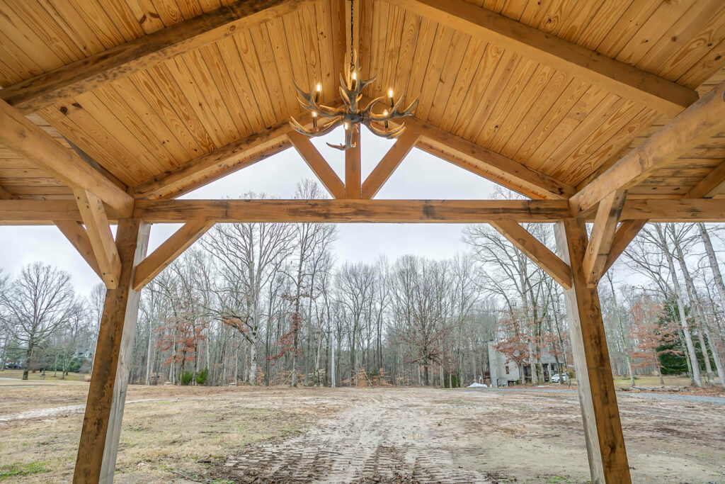 Tennessee Barndominium Porch with Antler Chandelier