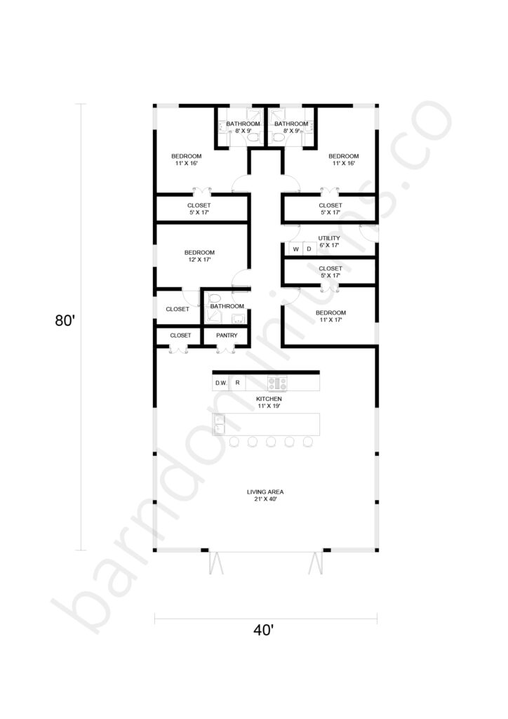 4 bedroom barndominium floor plan