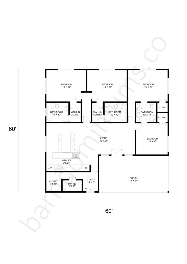 4 bedroom barndominium floor plan