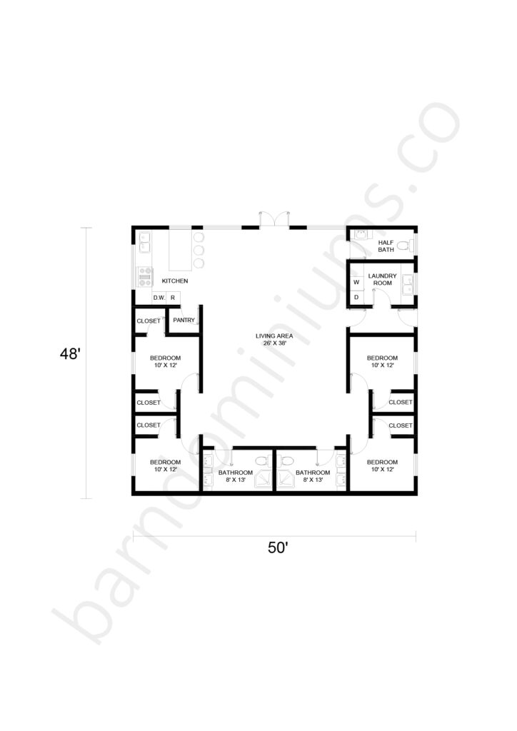 4 bedroom barndominium floor plan