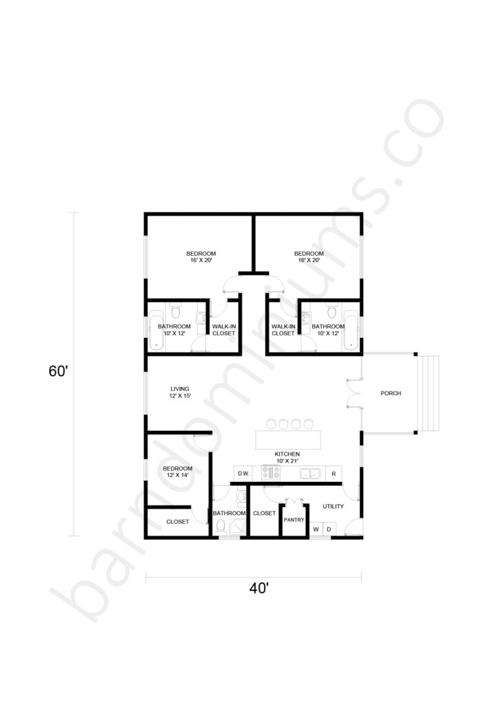 3 bedroom barndominium floor plan