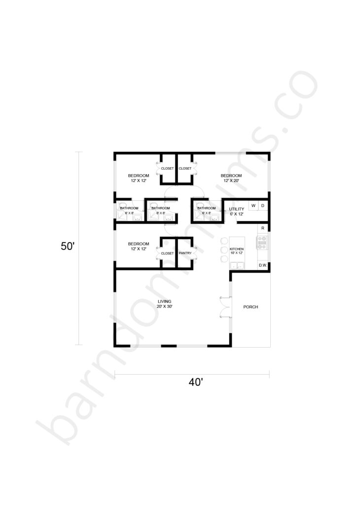 3 bedroom barndominium floor plan