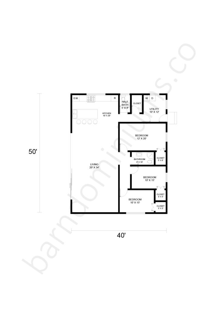 3 bedroom barndominium floor plan