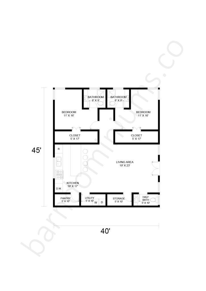 2 bedroom barndominium floor plan