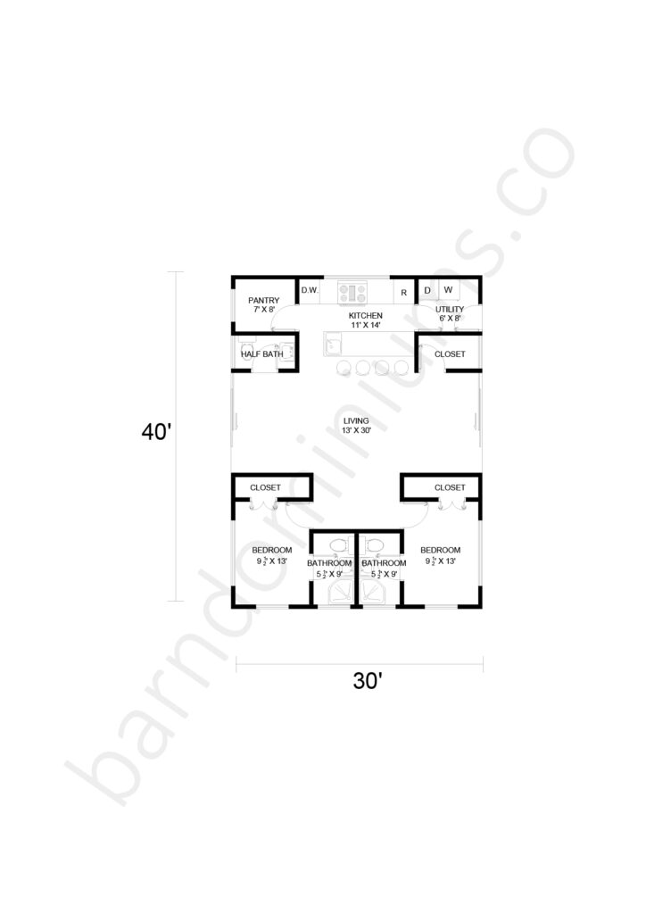 2 bedroom barndominium floor plan