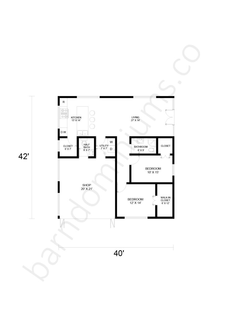 2 bedroom barndominium floor plan