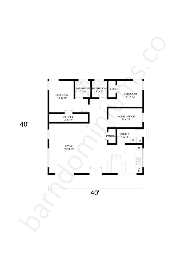 2 bedroom barndominium floor plan