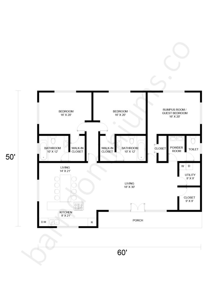 2 bedroom barndominium floor plan