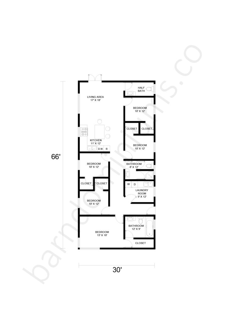 5 bedroom barndominium floor plan