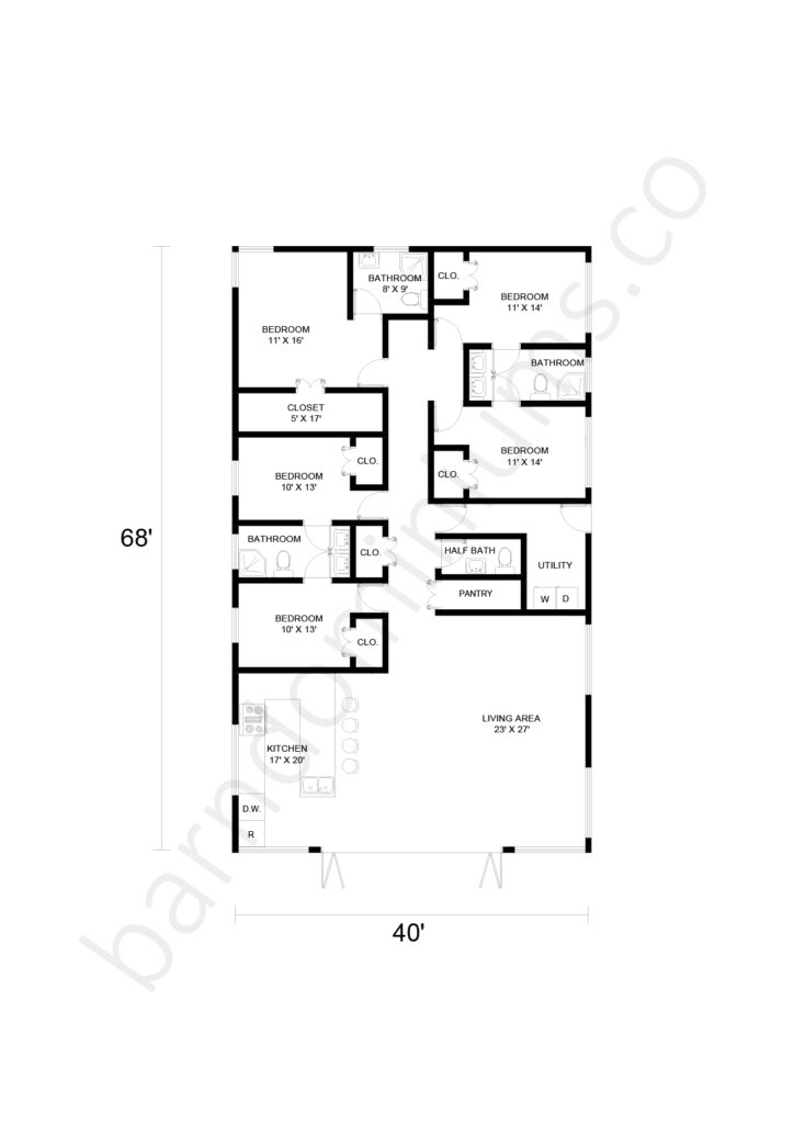 5 bedroom barndominium floor plan