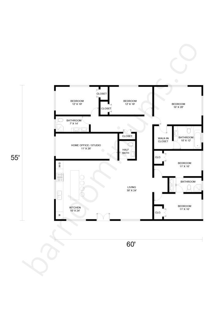 5 bedroom barndominium floor plan