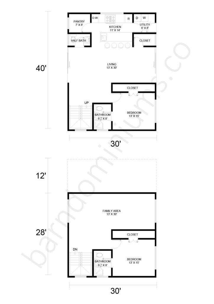 2-Story Barndominium Floor Plans - PL-90503