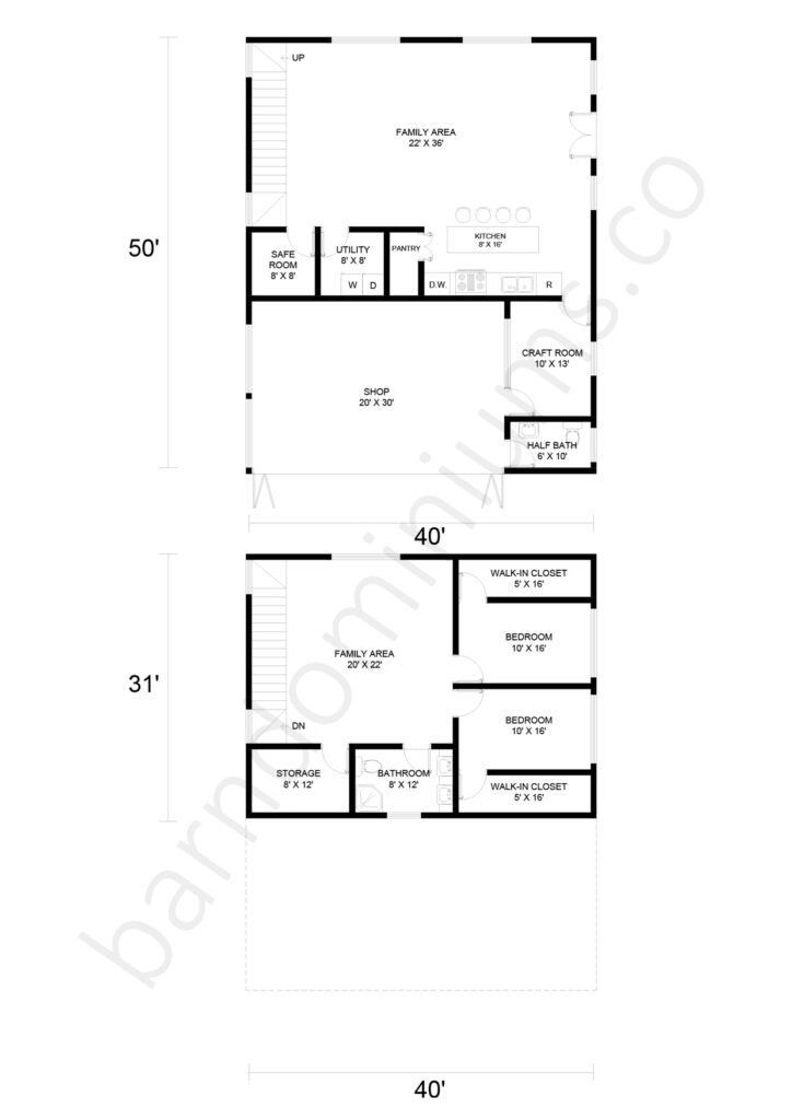 2-Story Barndominium Floor Plans - PL-90504