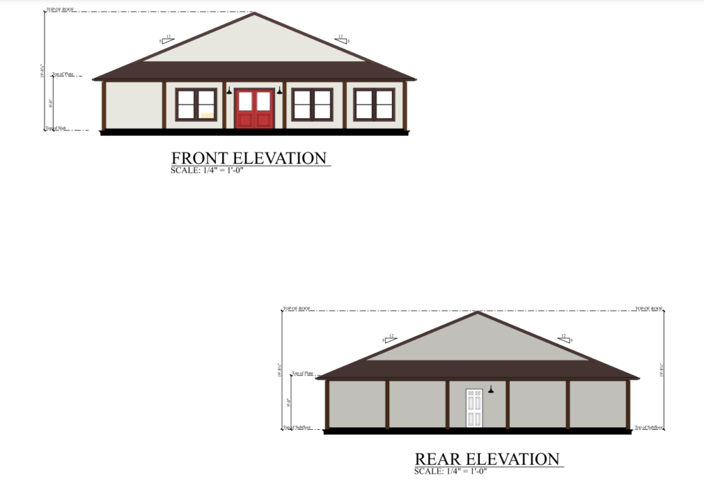 PL-62205 Whiting Barndominium Front & Rear Elevation