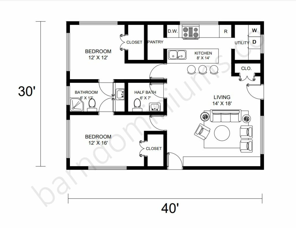 30x40 Barndominium Floor Plans - 1