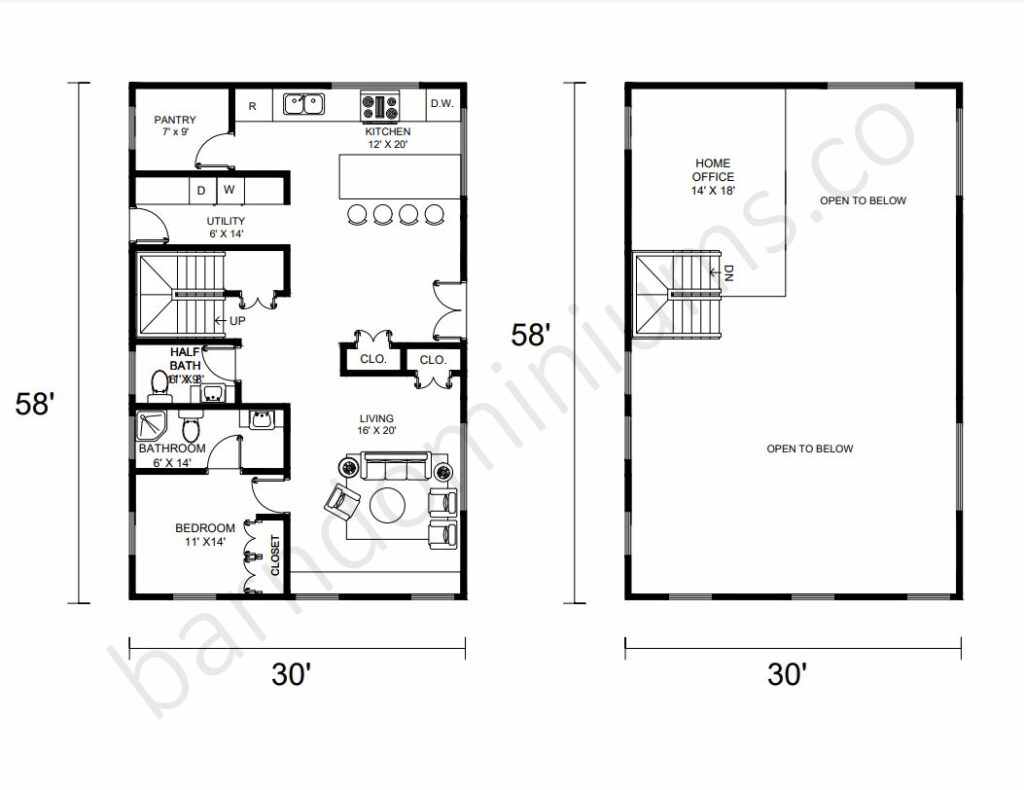 Barndominium Floor Plans with Lofts - 3