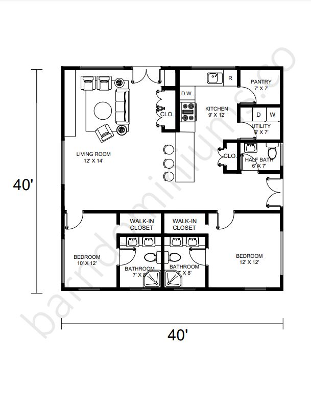 40x40 Barndominium Floor Plans - 6