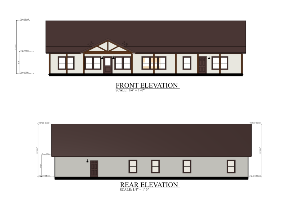 PL-62307 Sunnyside Barndominium Front & Rear Elevation