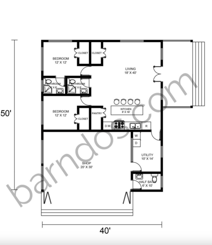 40x50 barndominium floor plans