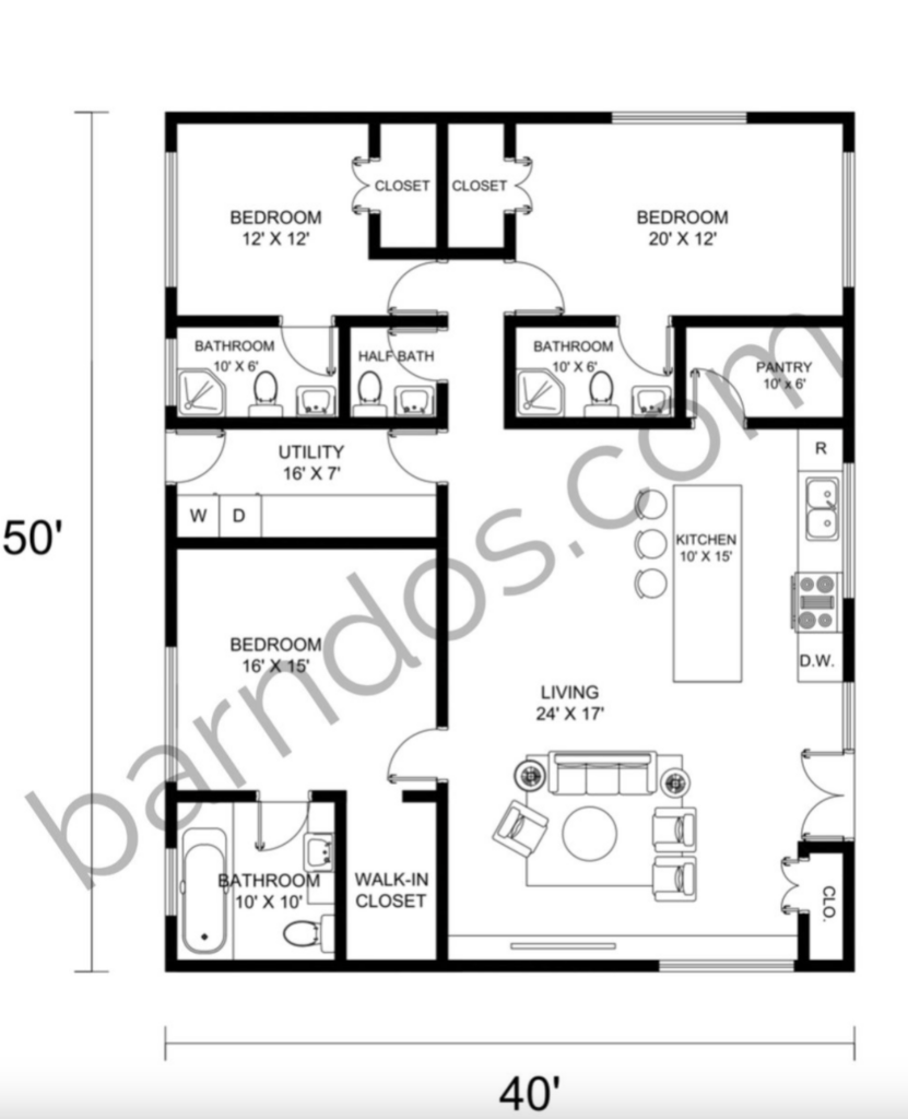 40x50 barndominium floor plans