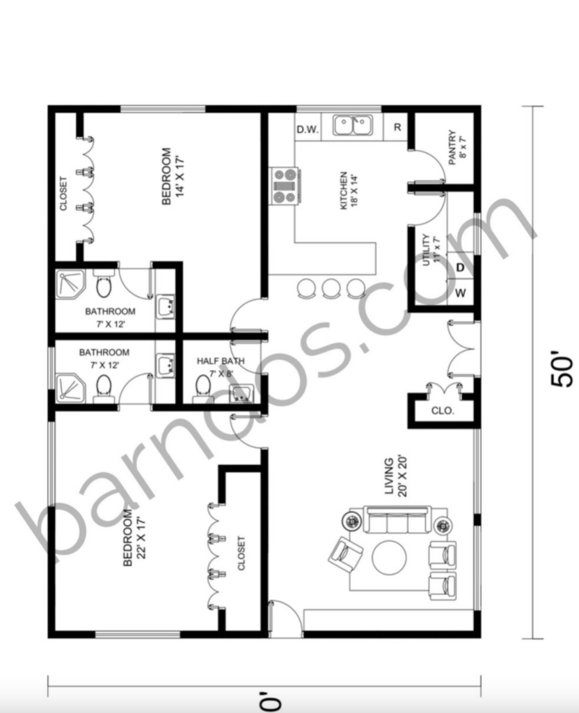 40x50 barndominium floor plans