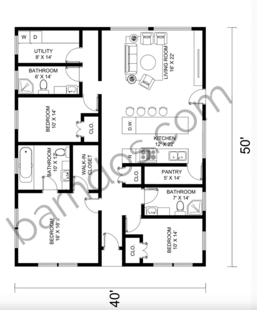 40x50 barndominium floor plans