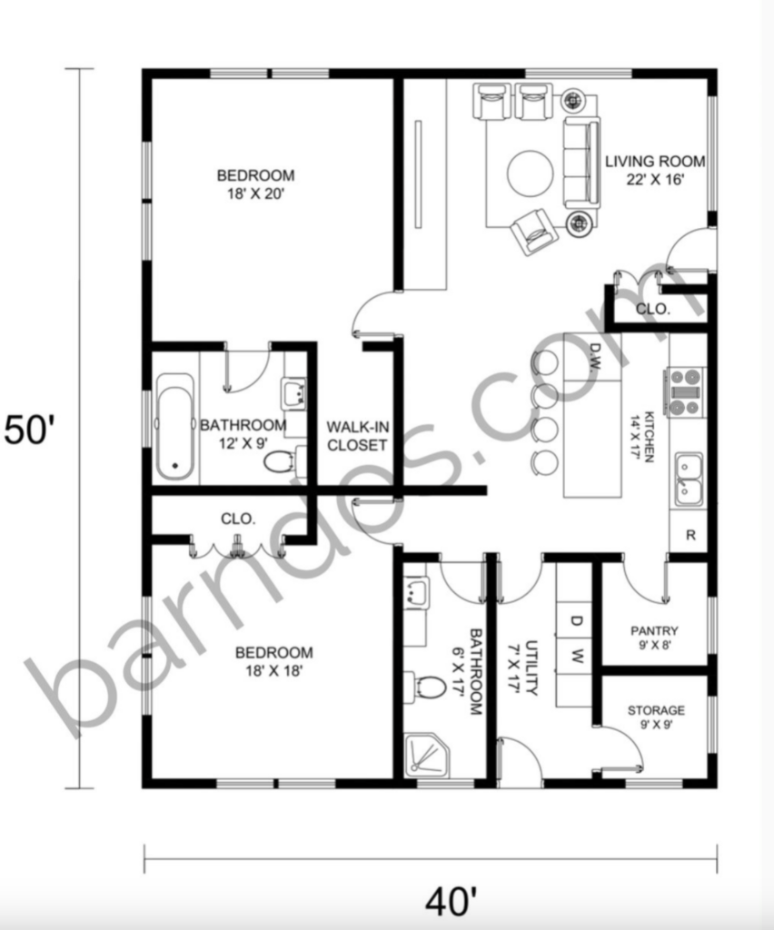 40x50 barndominium floor plans