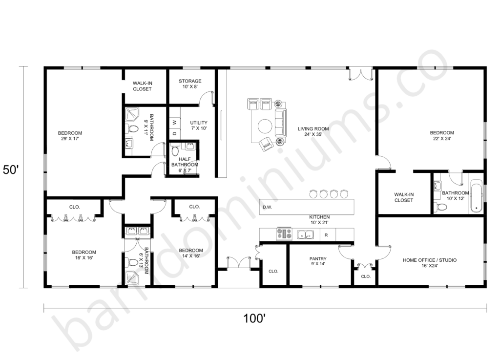 50x100 barndominium floor plans