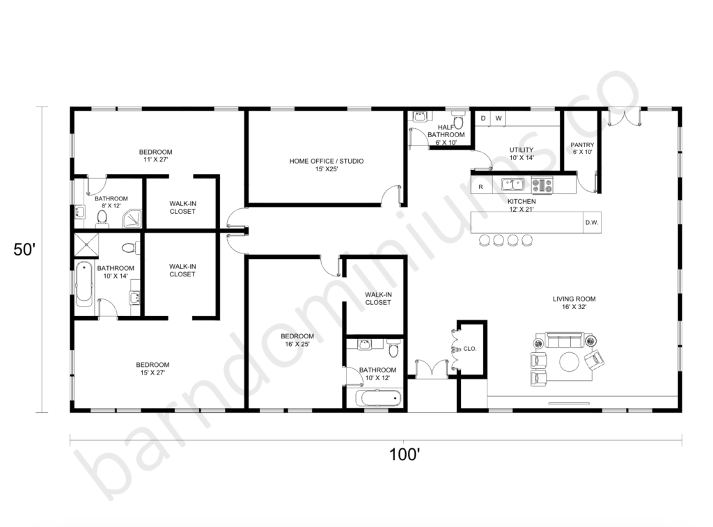 50x100 barndominium floor plans