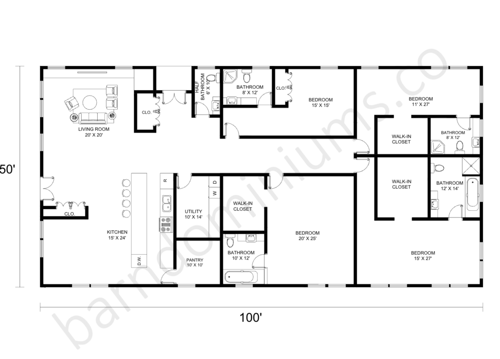 50x100 barndominium floor plans