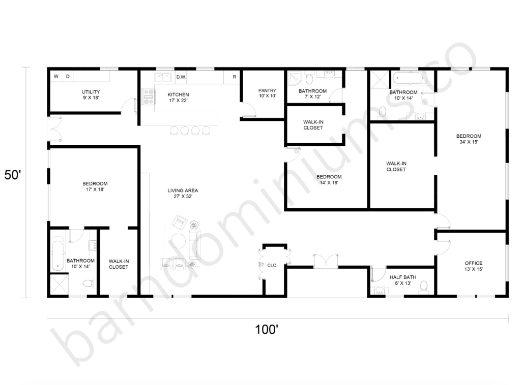 8 Incredible 50x100 Barndominium Floor Plans