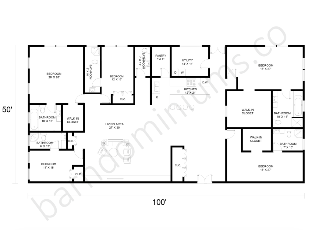 50x100 barndominium floor plans