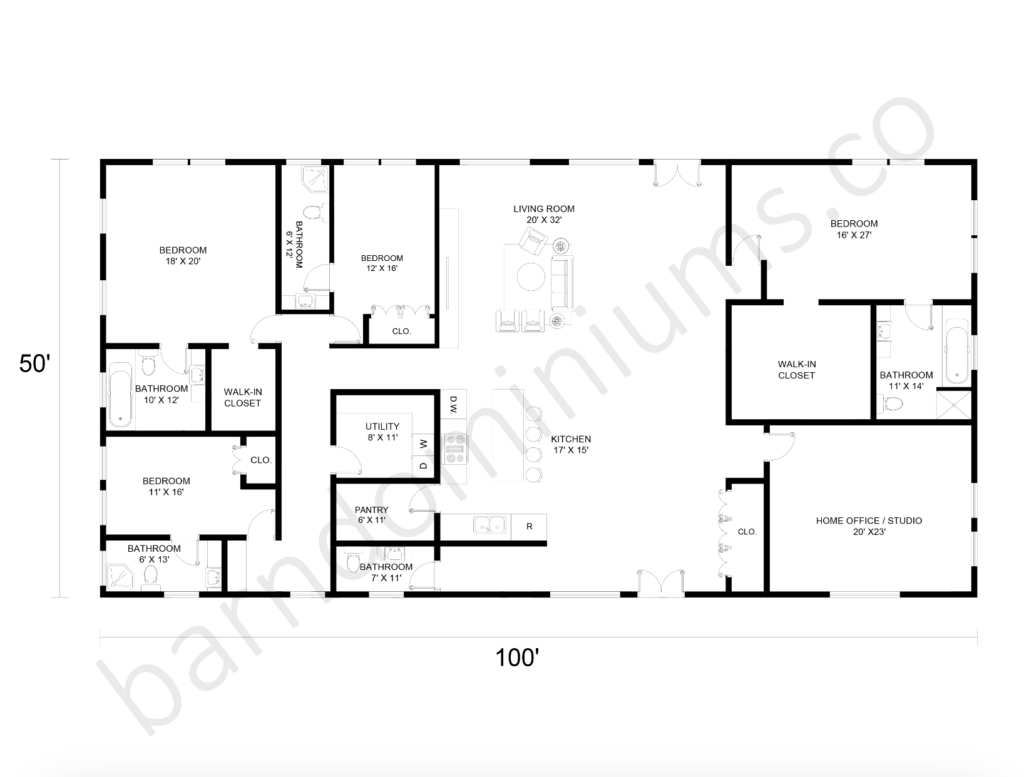 50x100 barndominium floor plans