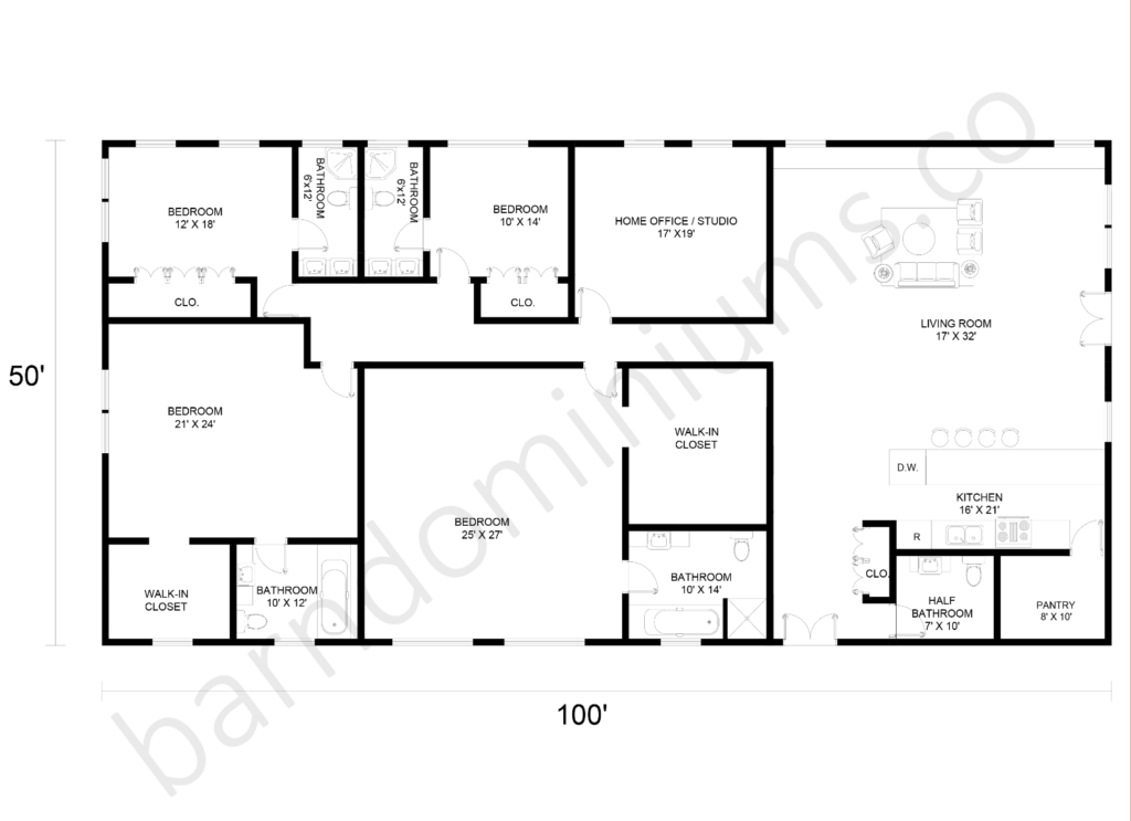 50x100 barndominium floor plans